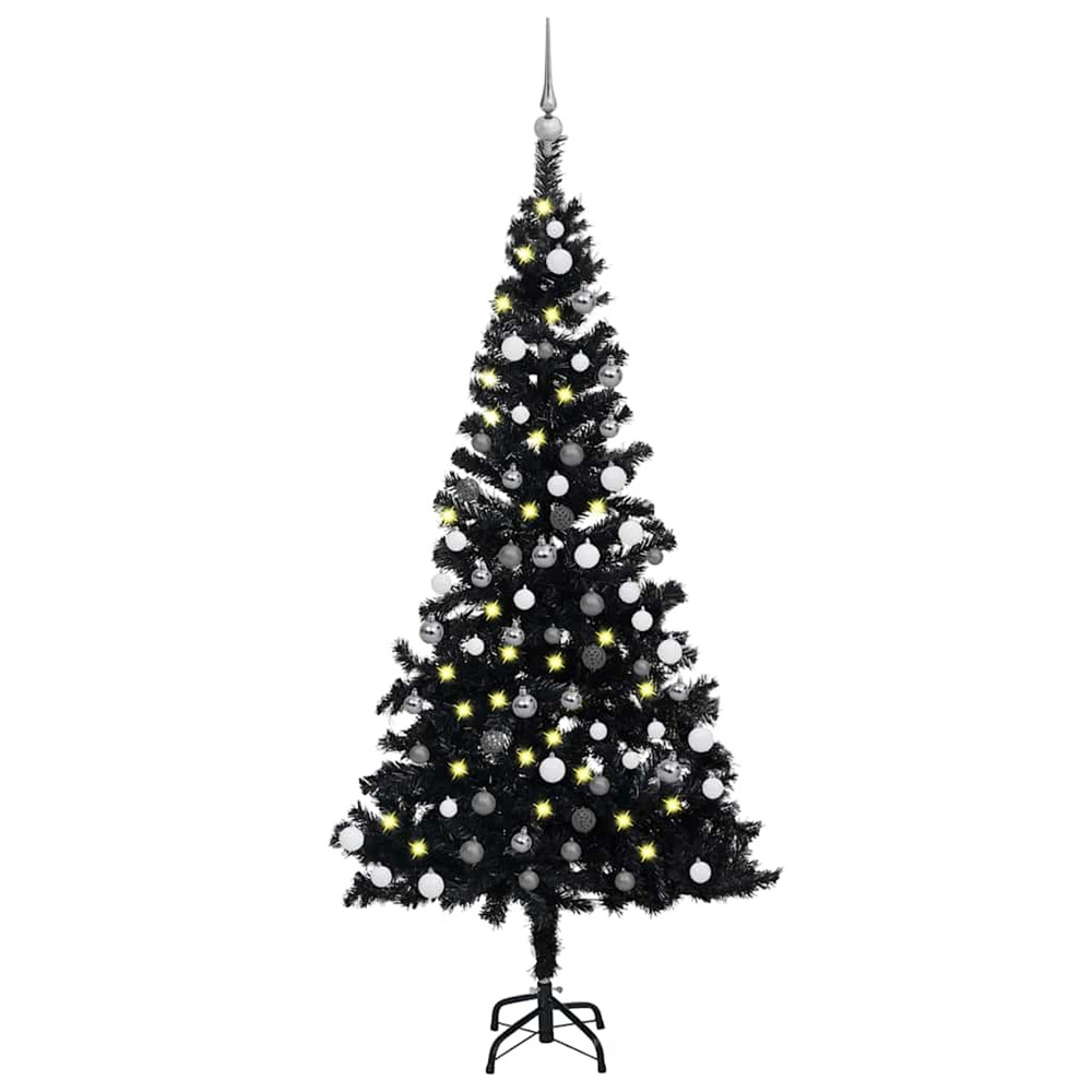 Arbre de noël artificiel pré-éclairé et boules noir 120 cm pvc