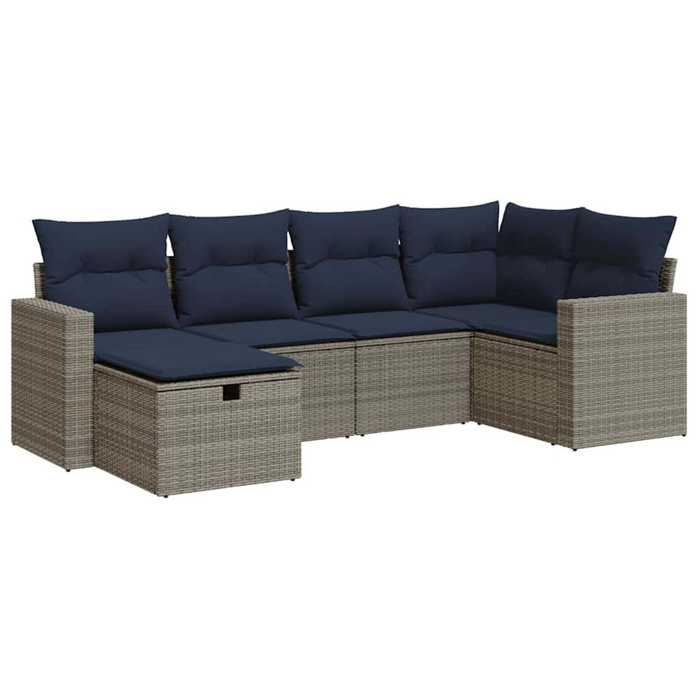 Salon de jardin 6 pcs avec coussins gris résine tressée