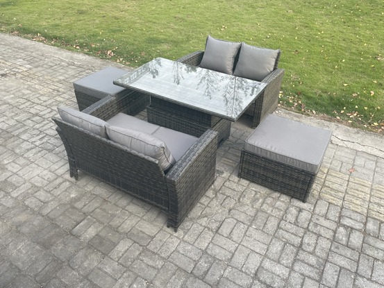5 pièces mobilier de jardin extérieur ave table à manger réglable en hauteur ave 2 grand tabouret