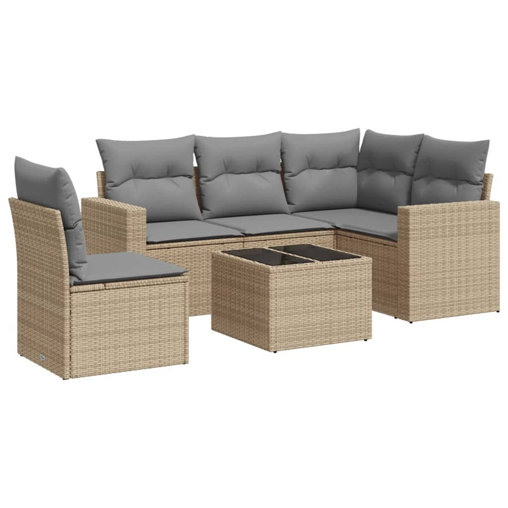 Salon de jardin avec coussins 6 pcs beige résine tressée