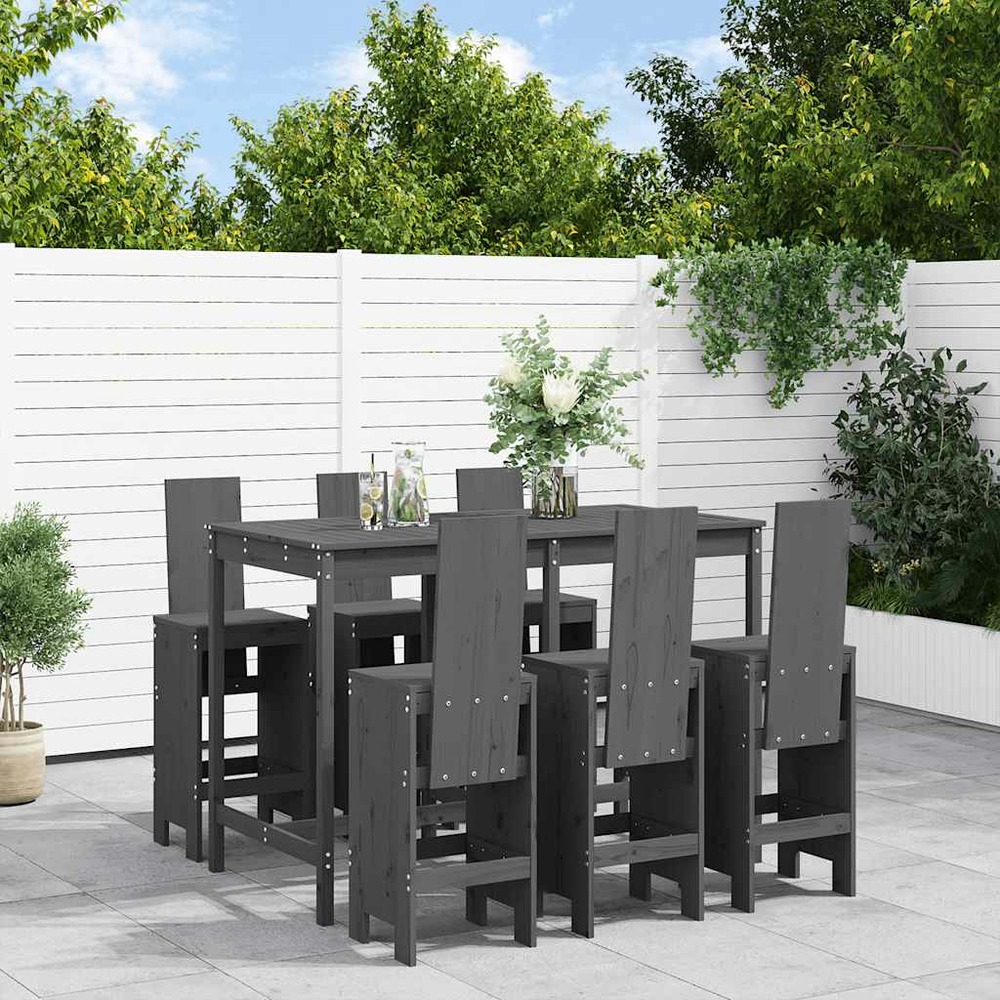 Ensemble de bar de jardin 7 pcs gris bois de pin massif