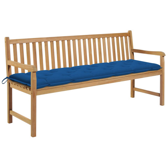Banc de jardin avec coussin bleu 175 cm bois de teck massif