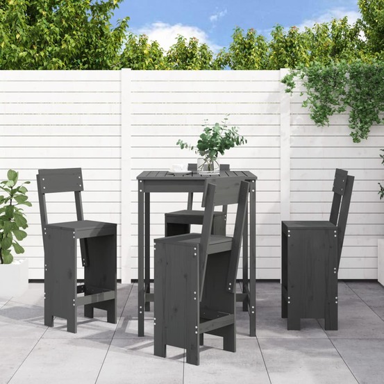 Ensemble de bar de jardin 5 pcs gris bois de pin massif