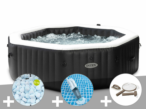 Kit spa gonflable purespa carbone octogonal bulles et jets 6 places + 5 kg de s