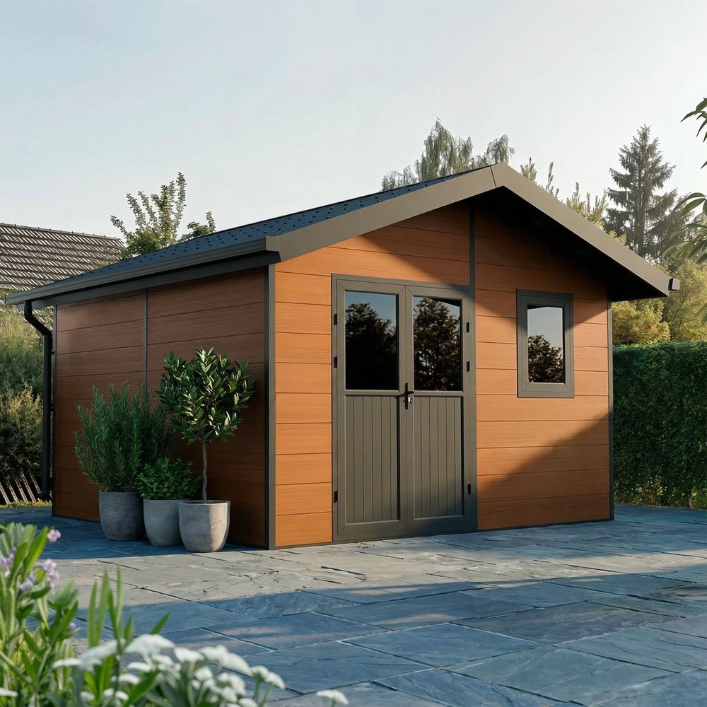 Abri de jardin composite isora - 15m2 brun - cabane atelier / abri velo