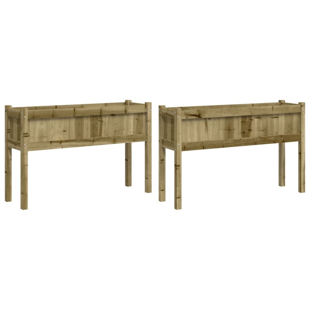Jardinière d'extérieurs 2 pcs avec pieds bois de pin imprégné