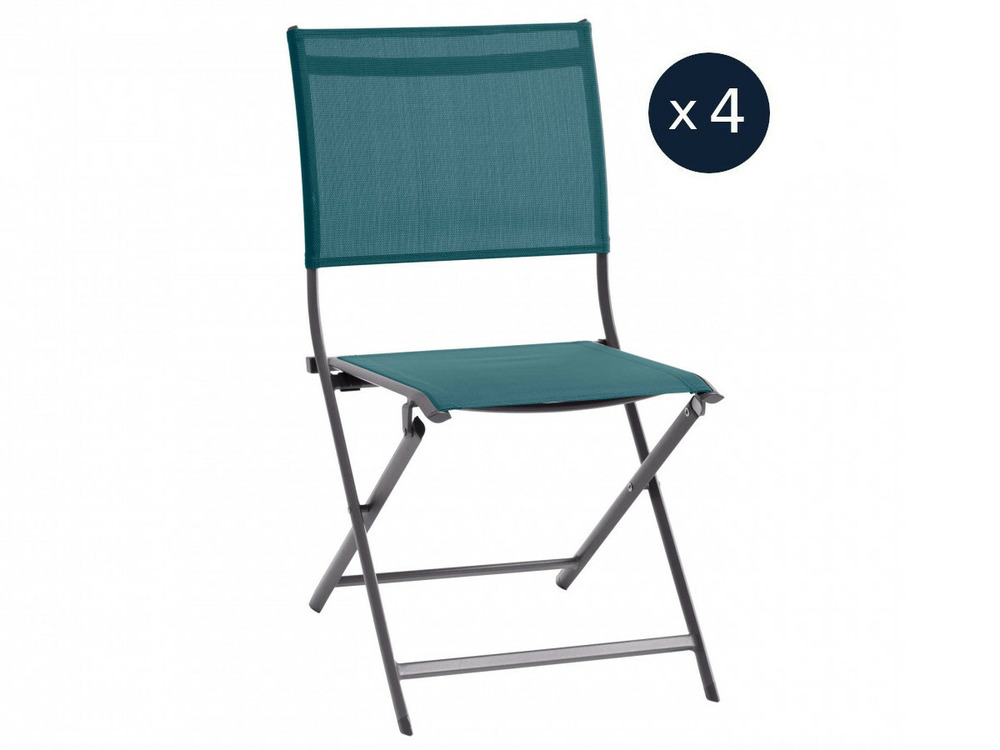 Lot de 4 chaises de jardin en aluminium pliables bleu canard axant