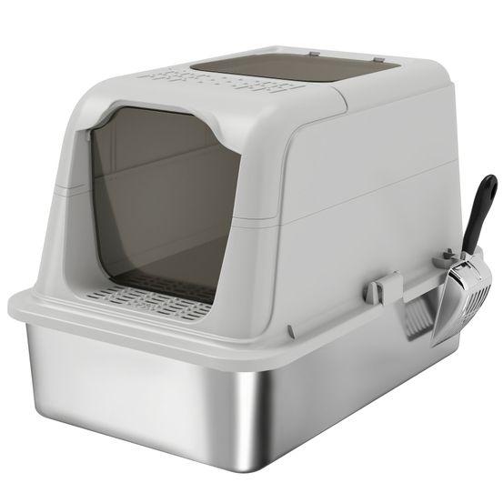 Maison de toilette pour chat inox 60 x 40 x 42 cm entrée frontale sortie haute anti-litière