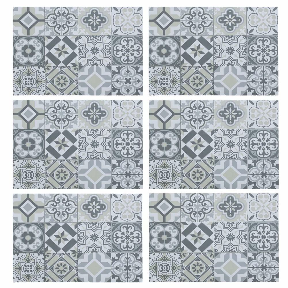 Lot de 6 sets de table rectangulaire carreaux de ciment - 45 x 30 cm - gris