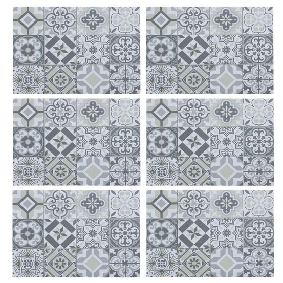 Lot de 6 sets de table rectangulaire carreaux de ciment - 45 x 30 cm - gris