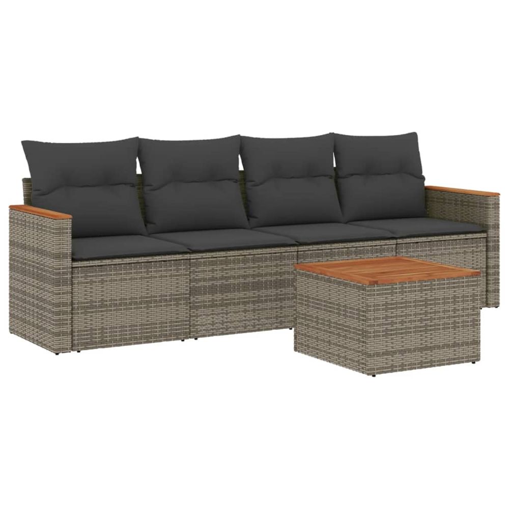 Salon de jardin 5 pcs avec coussins gris résine tressée