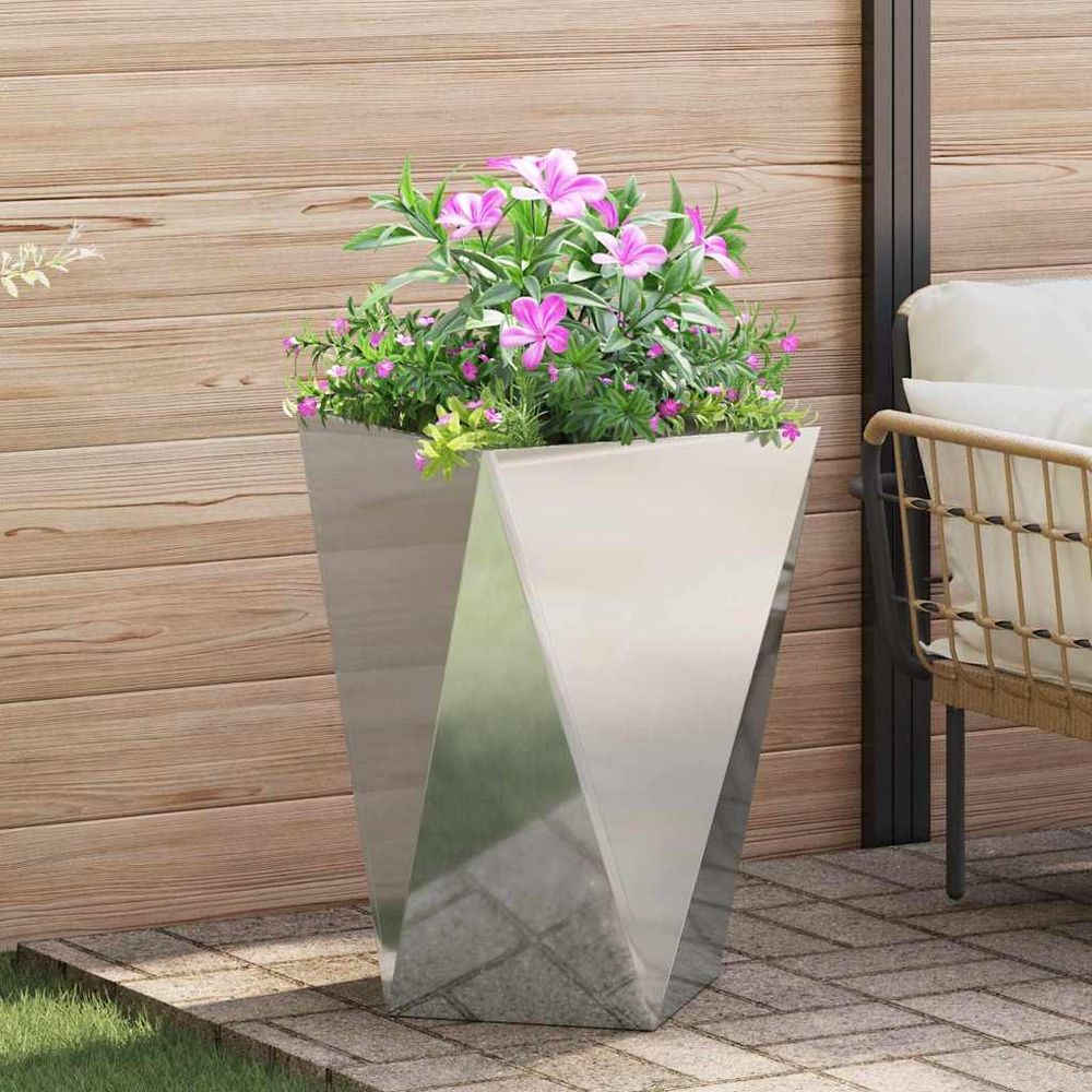 Jardinière haute carrée acier galvanisé pour extérieur argent 50x50x75 cm