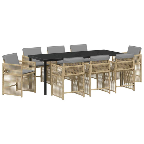 Ensemble de salle à manger pour jardin 9 pcs beige polyrotin
