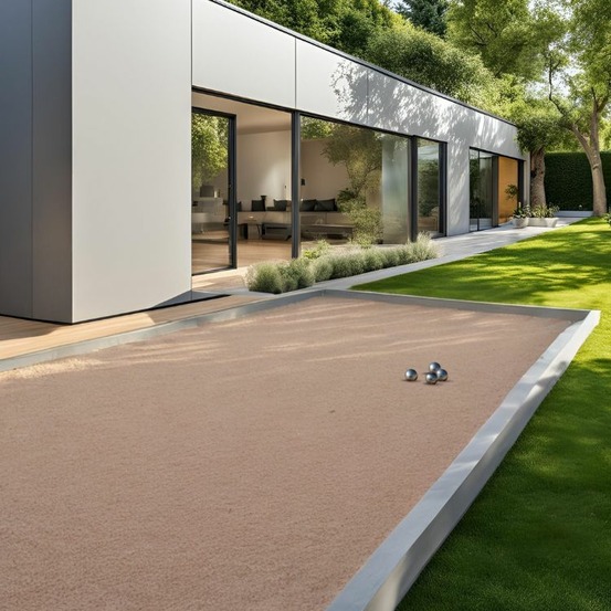 Pack terrain de pétanque rose 48m² (traverses + géotextile + gnt + sable rose de provence) - livraison premium