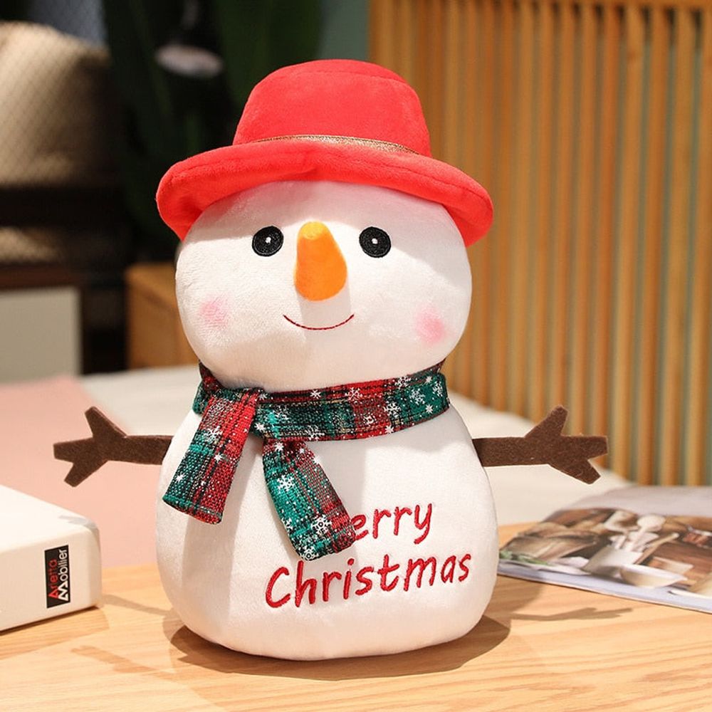 Peluche de noël - bonhomme de neige avec chapeau rouge