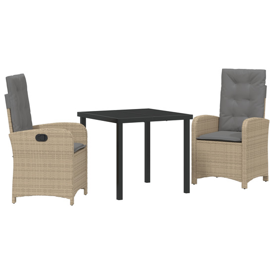 Ensemble de salle à manger de jardin 3 pièces avec coussins rattan poly beige