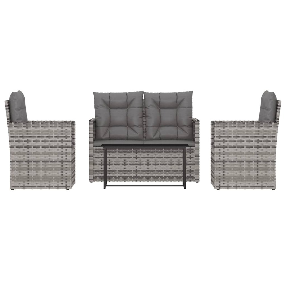 Mobilier d'extérieur 4 pcs avec coussins résine tressée gris