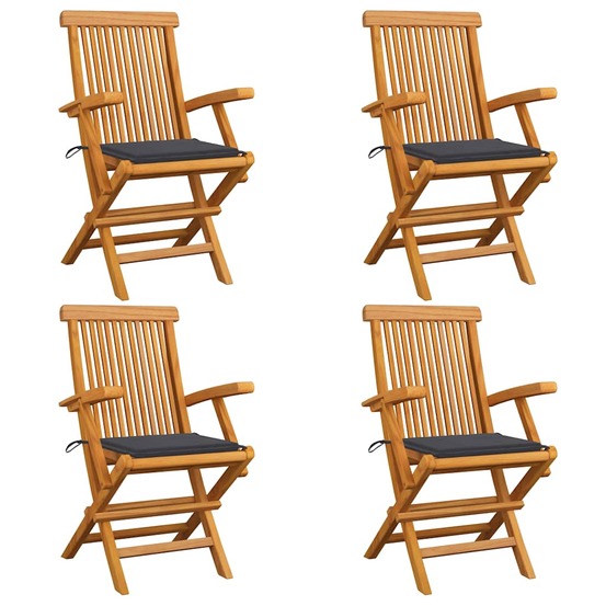 Chaises de jardin et coussins anthracite lot de 4 bois de teck