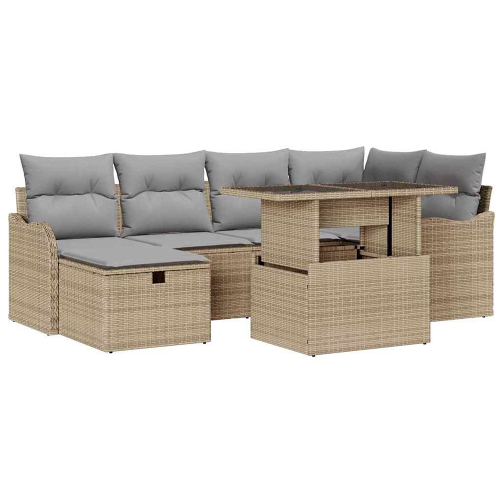 Ensemble de canapé de jardin 7 pc beige polyrotin