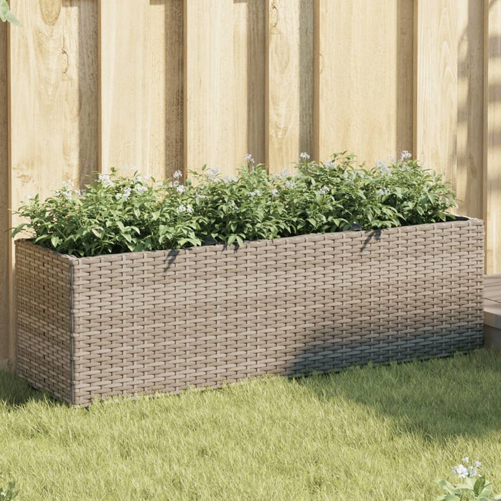 Jardinière rectangulaire résine tressée 3 pots pour plantes d'extérieur 105x30x32 cm gris