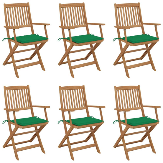 Chaises pliables de jardin lot de 6 avec coussins bois d'acacia