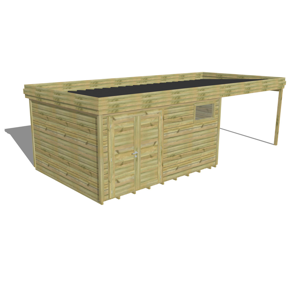 Abri de jardin bois pin traité autoclave 27mm - 7,84x3,44m / 27m2 - bac acier - plancher bois