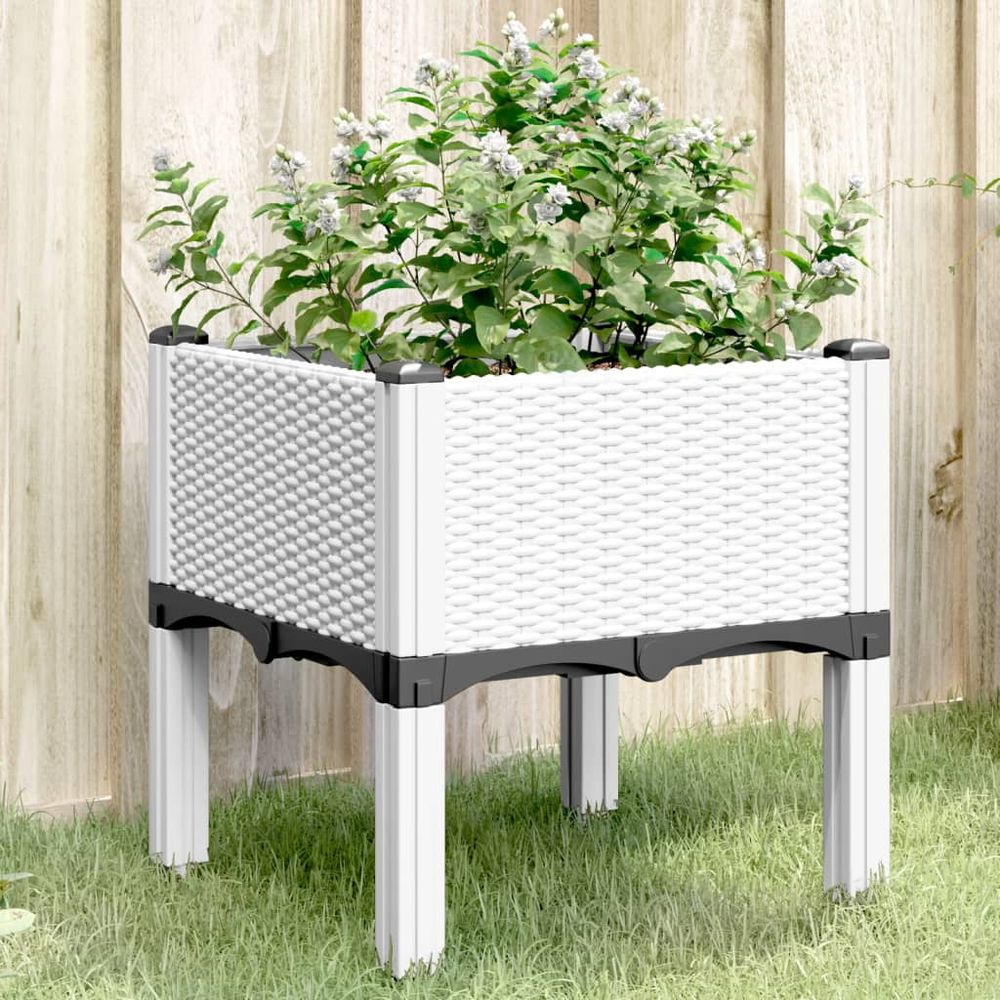 Potager surélevé sur pieds carré pour balcon terrasse bac à fleurs 40x40x42 cm blanc