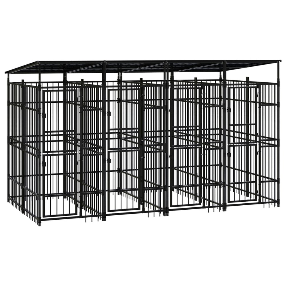 Chenil cage enclos pac animaux d'extérieur avec toit pour chiens acier 7,37 m² noir