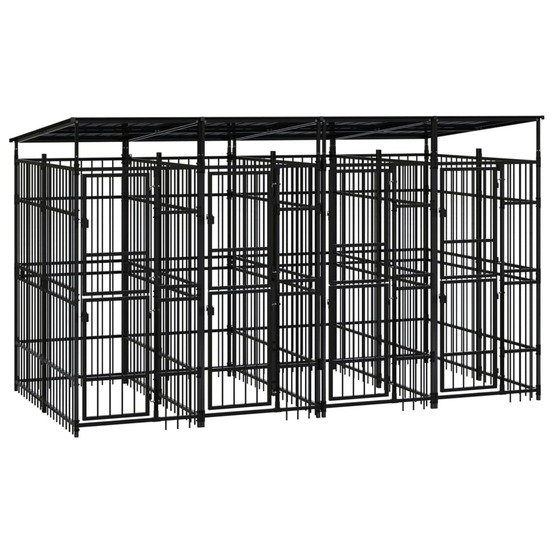 Chenil cage enclos pac animaux d'extérieur avec toit pour chiens acier 7,37 m² noir