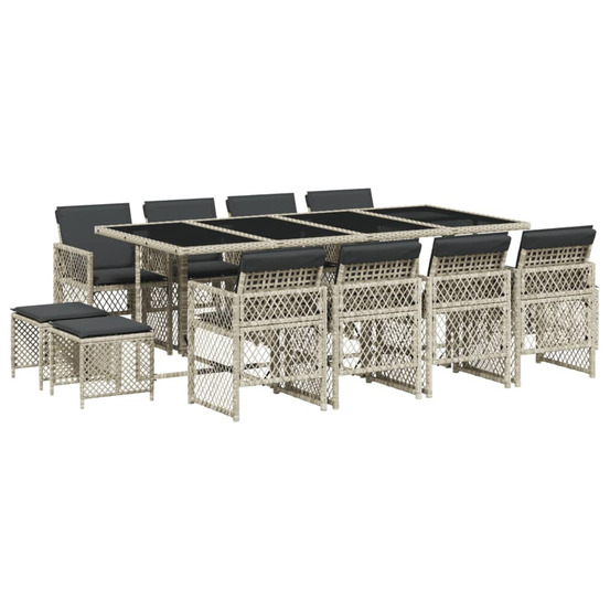 Ensemble à manger de jardin et coussins 13 pcs gris clair rotin