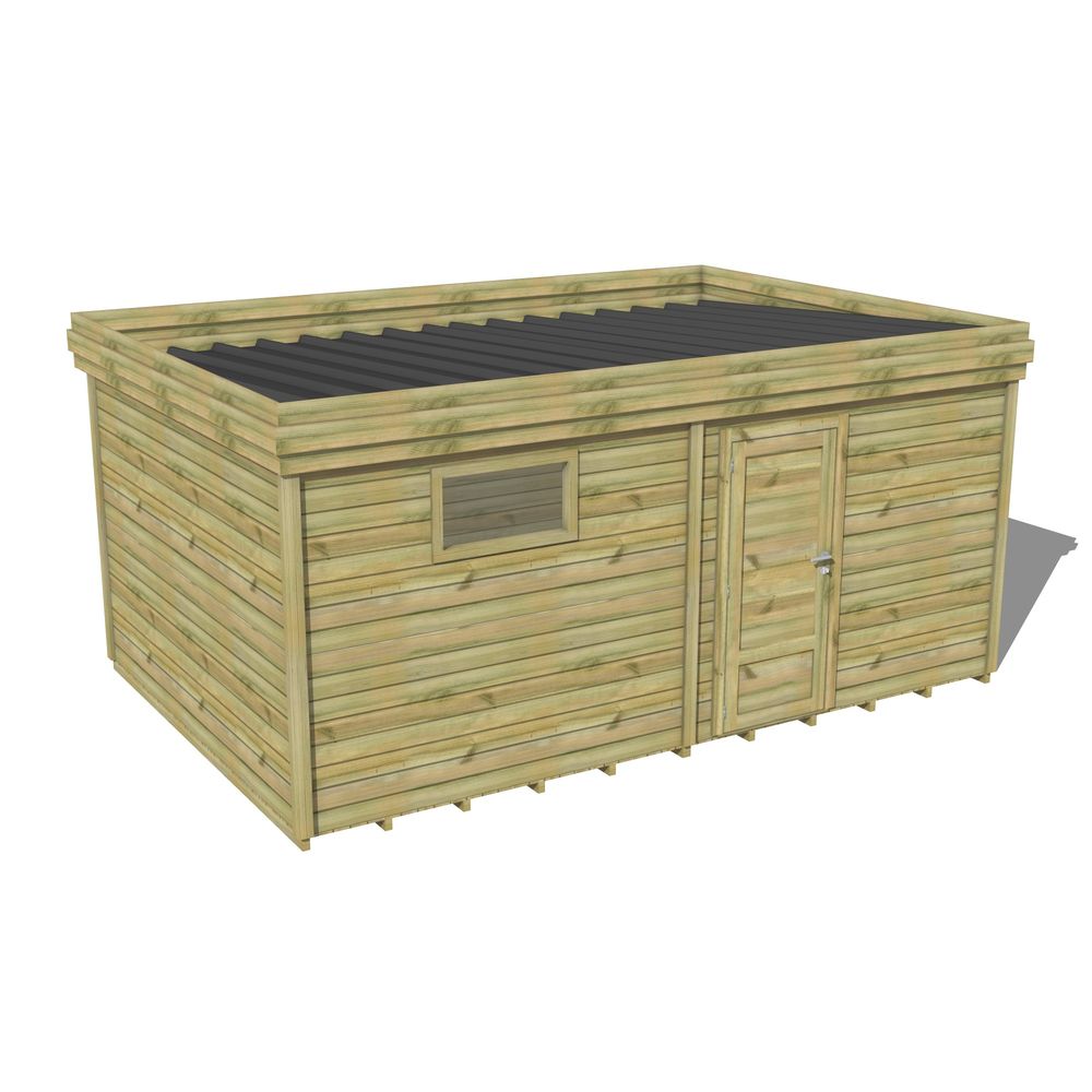 Abri de jardin bois pin traité autoclave 27mm - 5,195x3,44m / 18m2 - bac acier - plancher bois