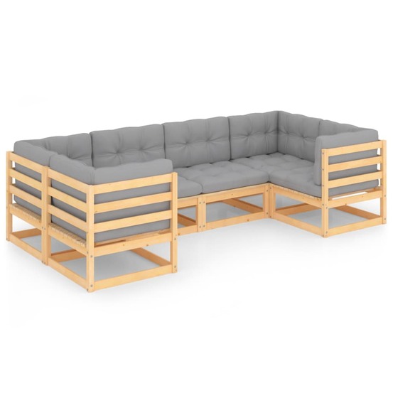 Salon de jardin meuble d'extérieur ensemble de mobilier 6 pièces avec coussins bois de pin massif