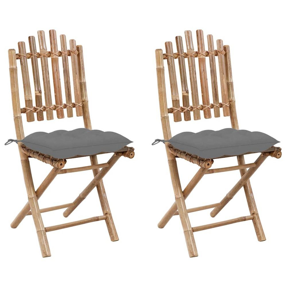 Chaises pliantes (lot de 2) avec coussins en bambou