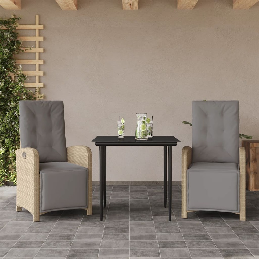 Ensemble de bistro 3 pcs avec coussins beige résine tressée