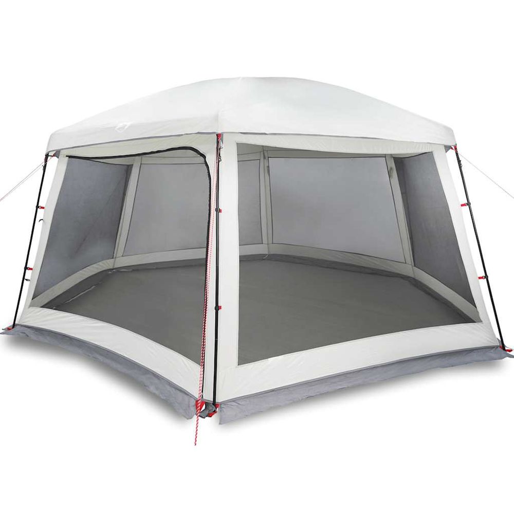 Tente piscine toit amovible parois maille gris 618x532 cm