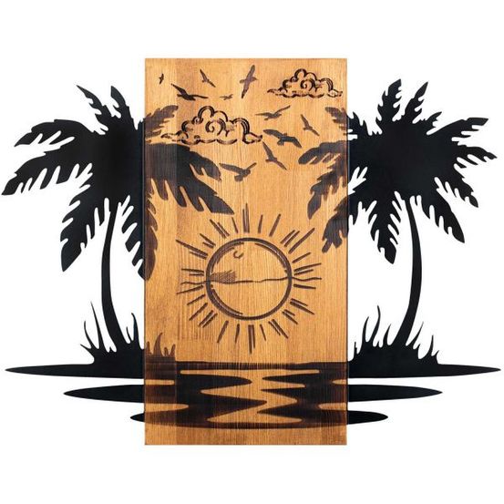 Décoration murale en bois et métal walnut hawaï