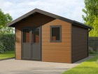 Abri de jardin composite isora - 15m² brun - epaisseur des madriers : 28mm - cabane atelier / abri velo - menuiseries en aluminium