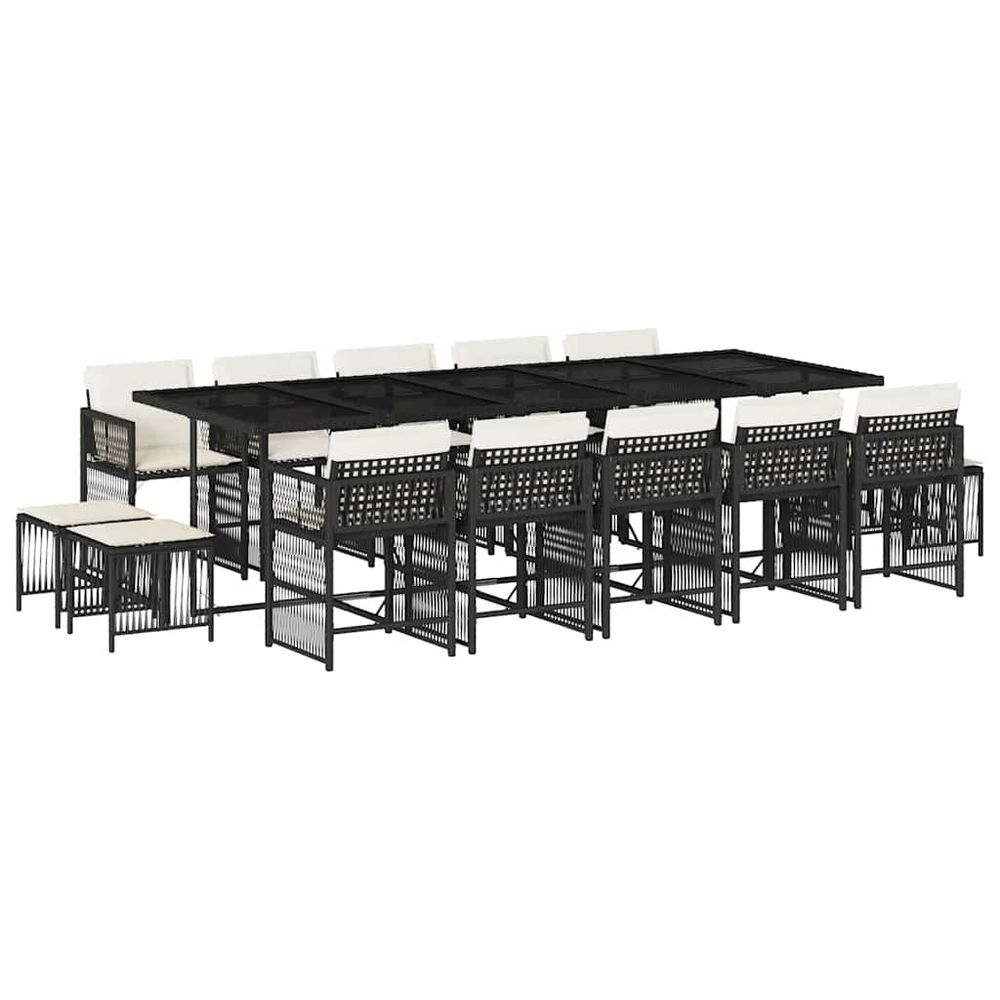Ensemble à manger de jardin 15 pcs coussins noir résine tressée