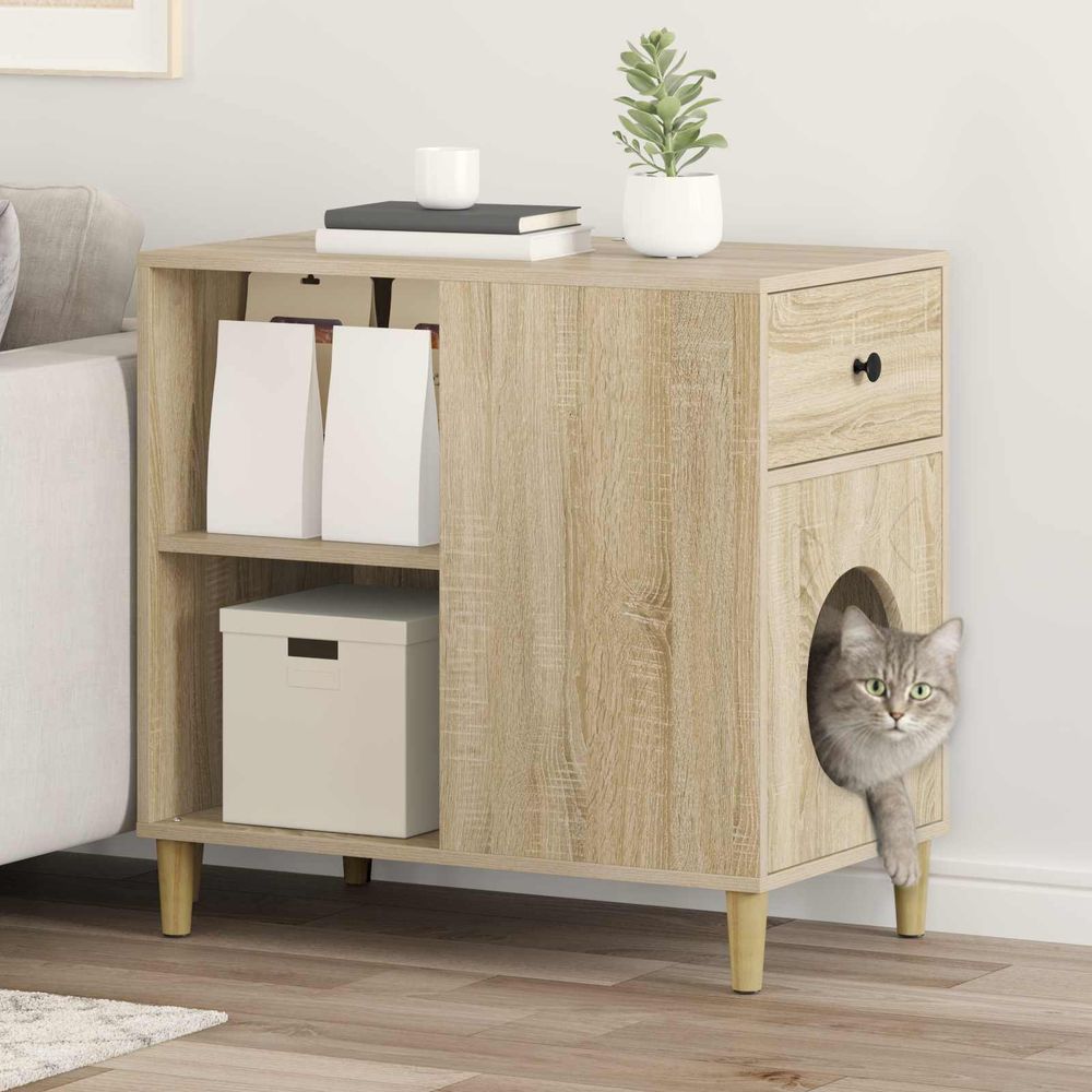 Grande maison chat bois sonoma brun 72cm pour multi-chats large confort