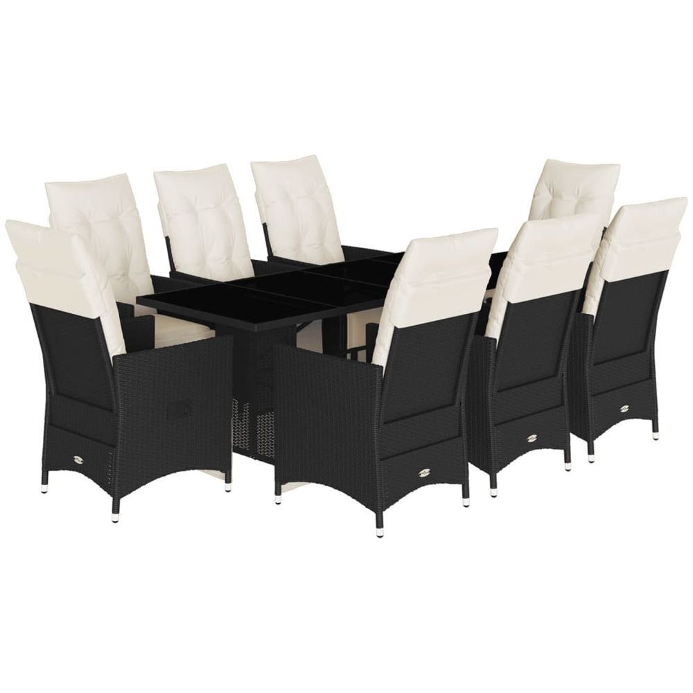 Ensemble à manger de jardin 9pcs coussins noir résine tressée
