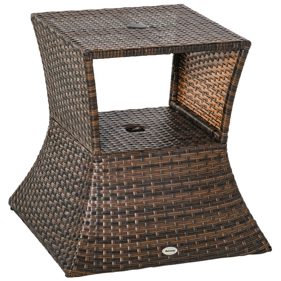 Table de jardin, table d'appoint, support de parasol, mobilier de jardin, terrasse, polyrotin, marron, 54 x 54 x 55 cm