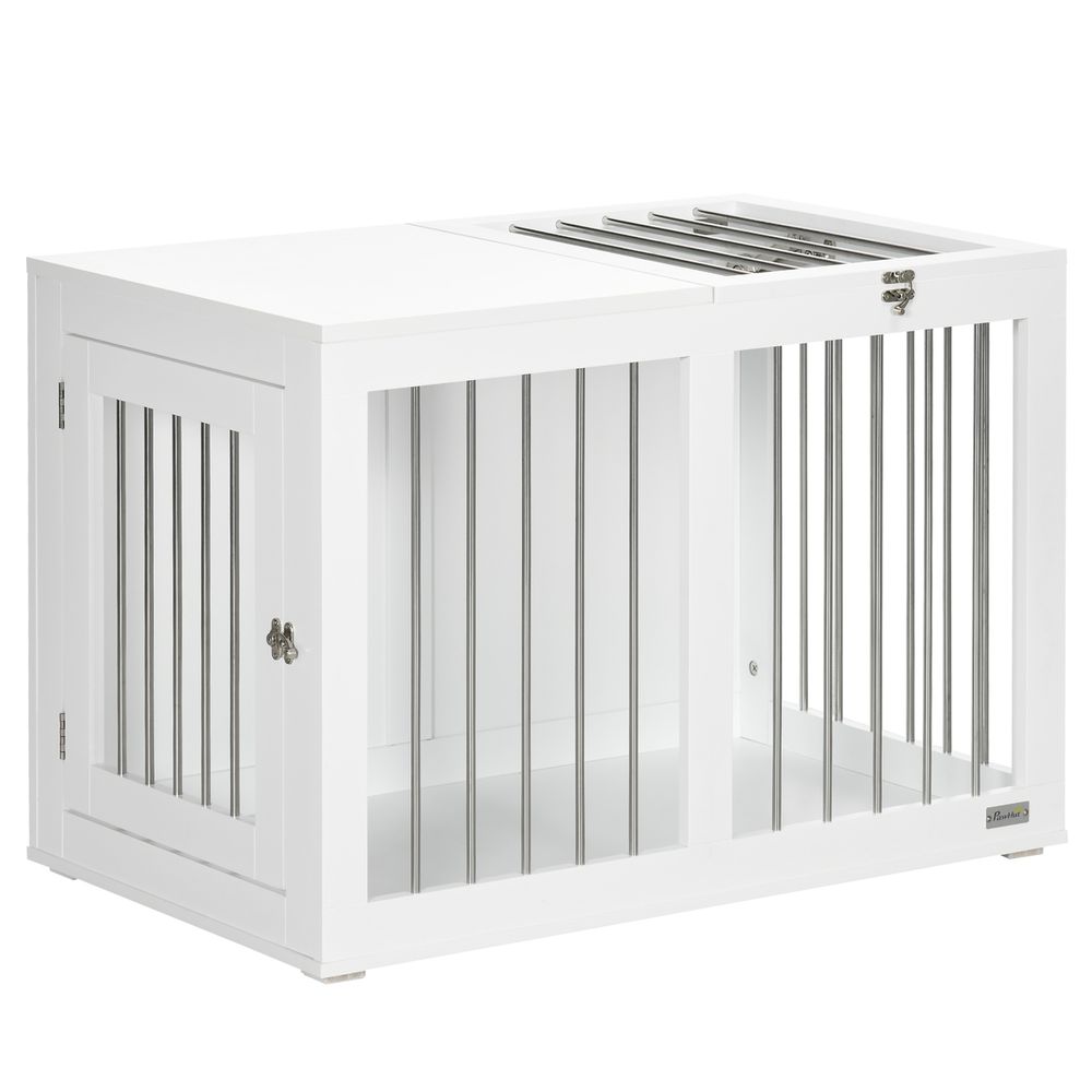 Cage pour chien mdf acier 80 x 50 x 56,5 cm blanc argent intérieur 2 portes verrouillables - comfortxl outdoor living