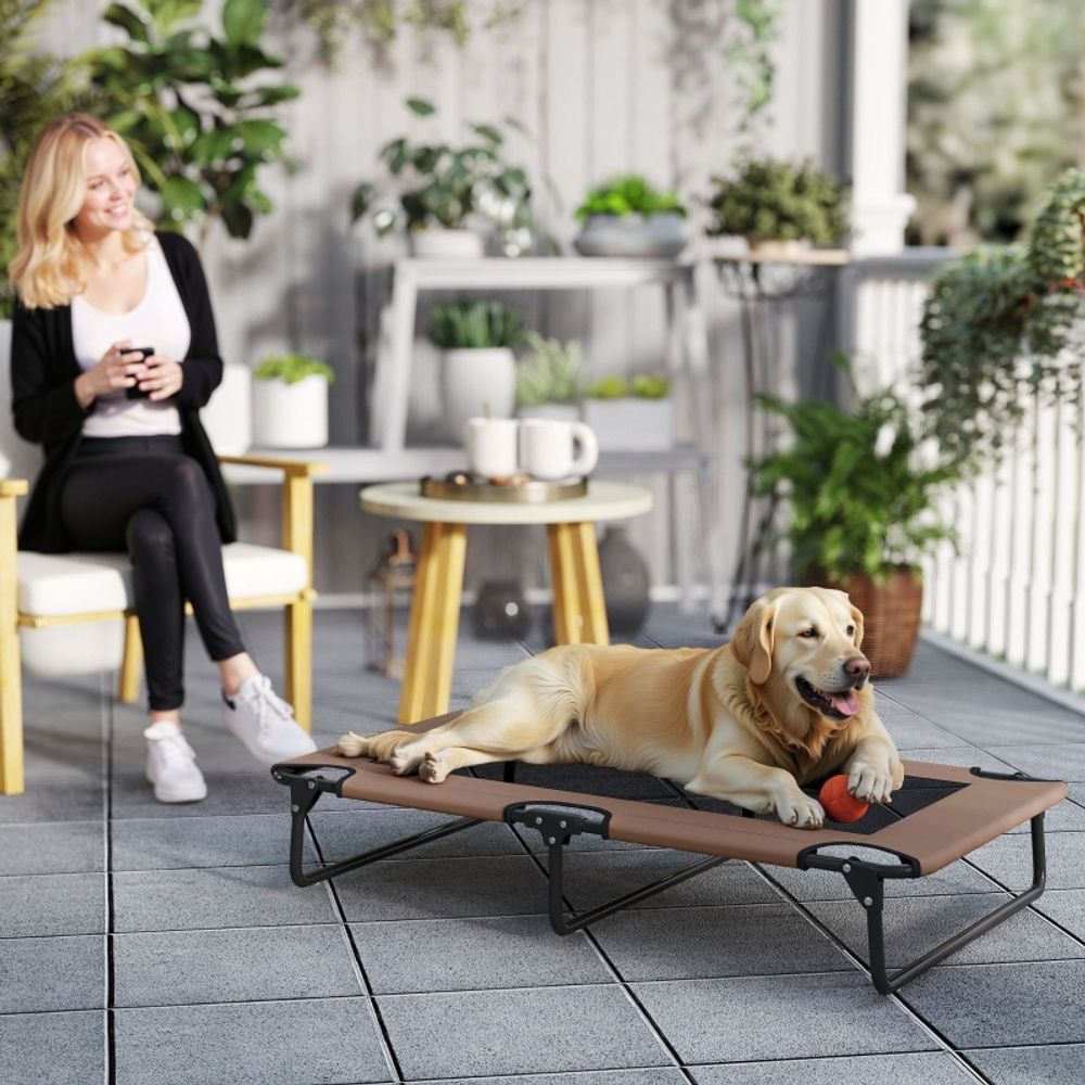 Lit surélevé pour chien maille respirante extérieur pliable 107x61cm marron - comfortxl pet living