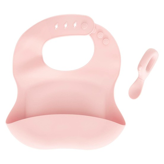 Set bavoir et cuillère yum silicone rose