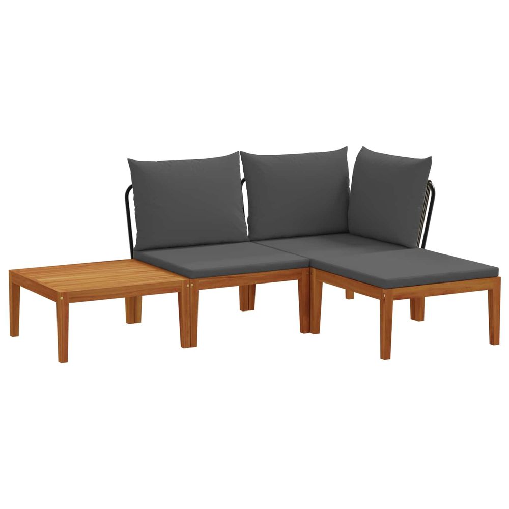4 pc bois d'acacia massif et corde naturel