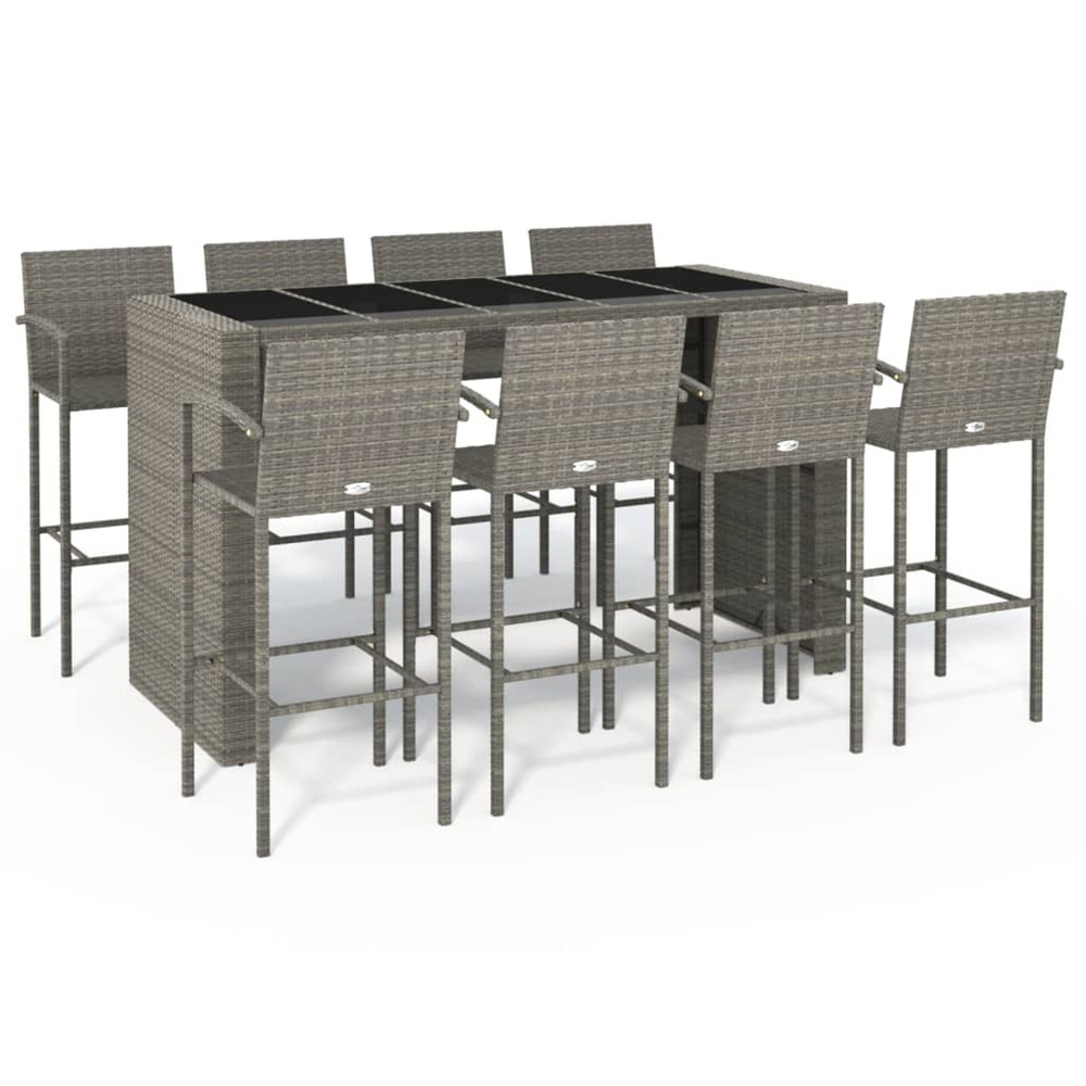 Ensemble de bar de jardin 9 pcs gris résine tressée