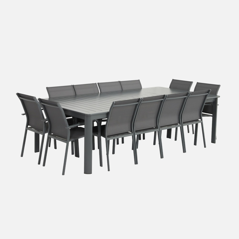 Table de jardin extensible aluminium + 12 assises - karo / buffalo