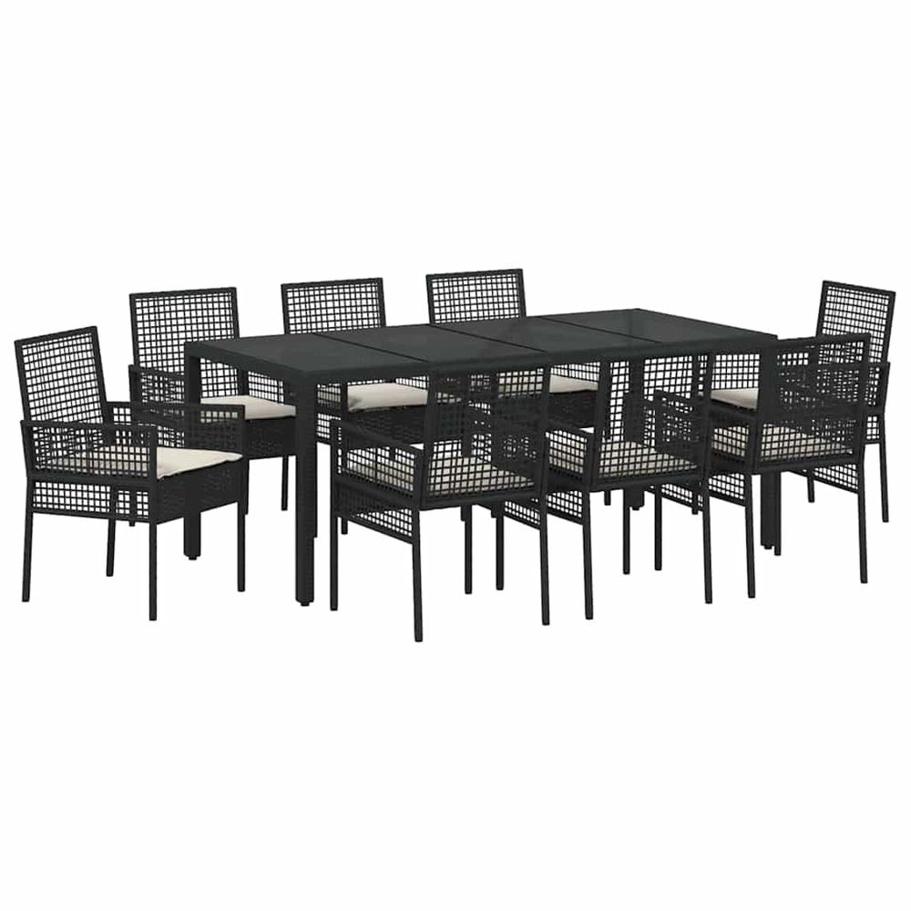 Ensemble de salle à manger pour jardin 9 pc noir polyrotin