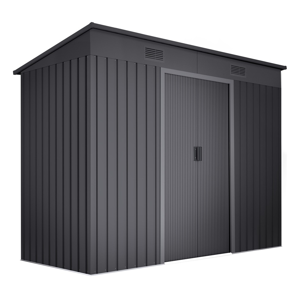 Wasabi - abri de jardin métal 3,14m² light anthracite – toit plat, porte coulissante double, grilles de ventilation