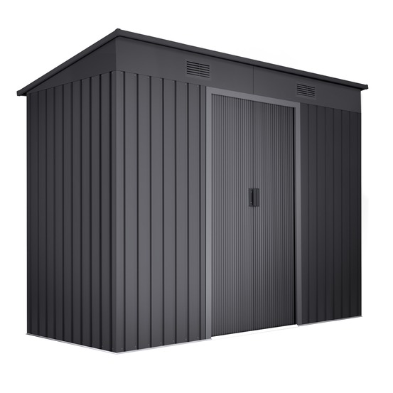 Wasabi - abri de jardin métal 3,14m² light anthracite – toit plat, porte coulissante double, grilles de ventilation